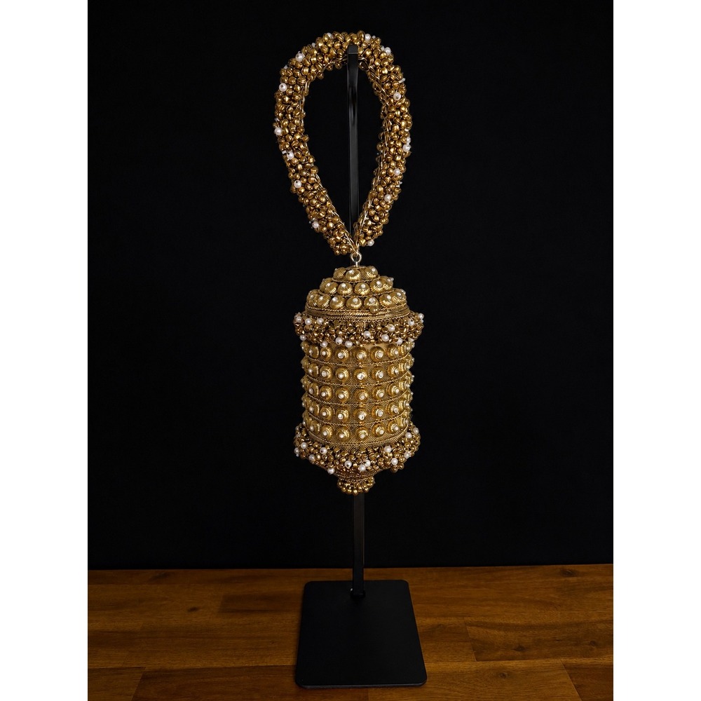 RAMLA Shimmer Gold Crystal Pearl Handmade Statement Evening Bag